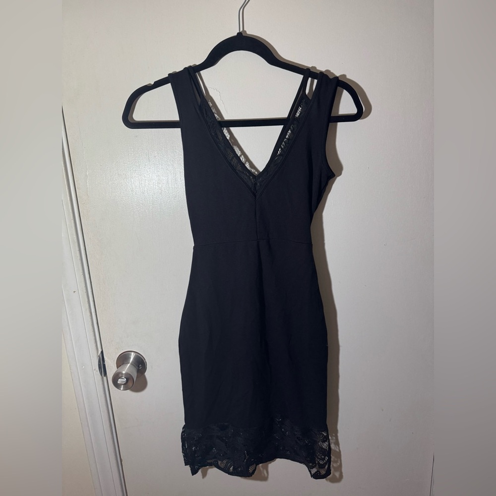 French Connection Black Lace Trim Mini Dress